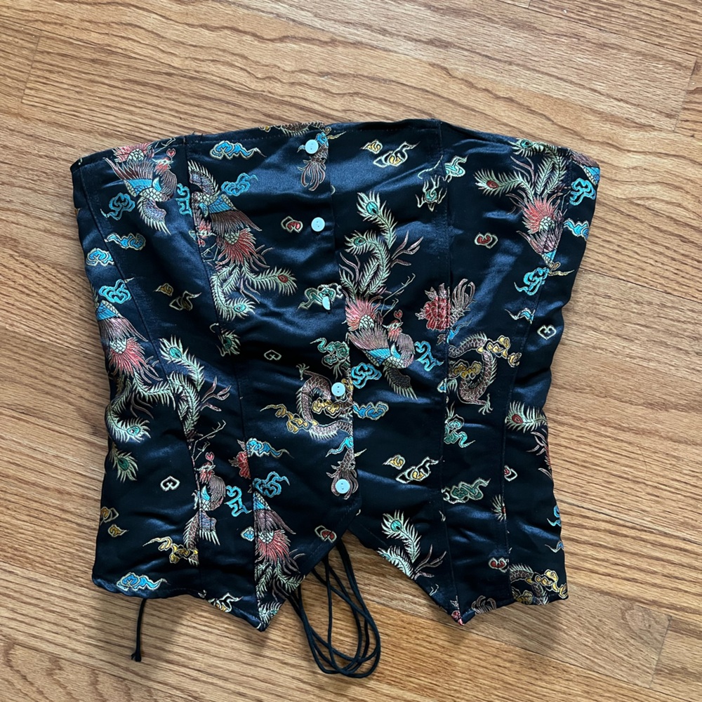 Dragon print strapless corset